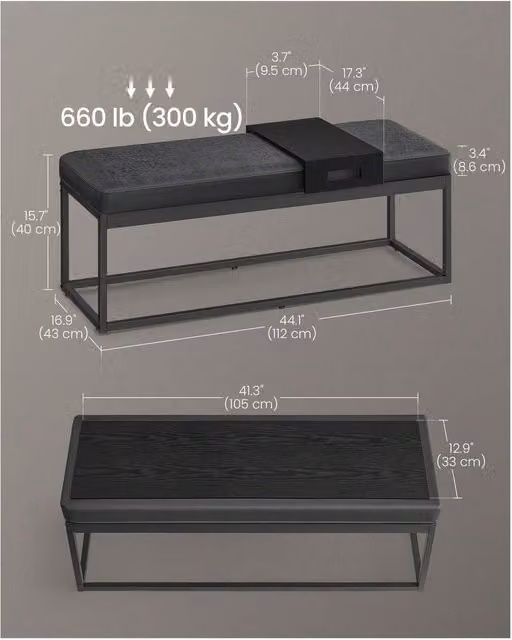 SONGMICS Black Synthetic Leather Ottoman Bench and Shoe Rack