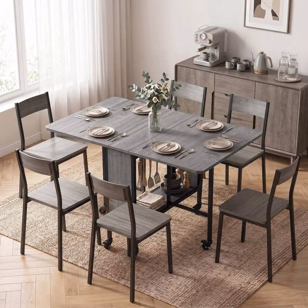 PAWNORA Mobile Drop Leaf Dining Table with Castors in Grey – 3