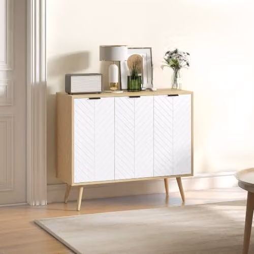 HOMCOM Modern White Sideboard Buffet Cabinet with Geometric Design for Kitchen and Dining Room, W: 91.5 cm – 3