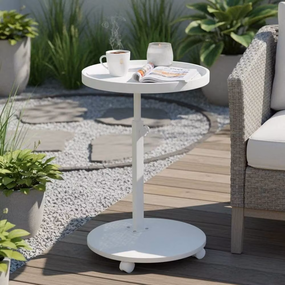 FORGEVIO Modern Round Living Room Side Table in White Metal – 4