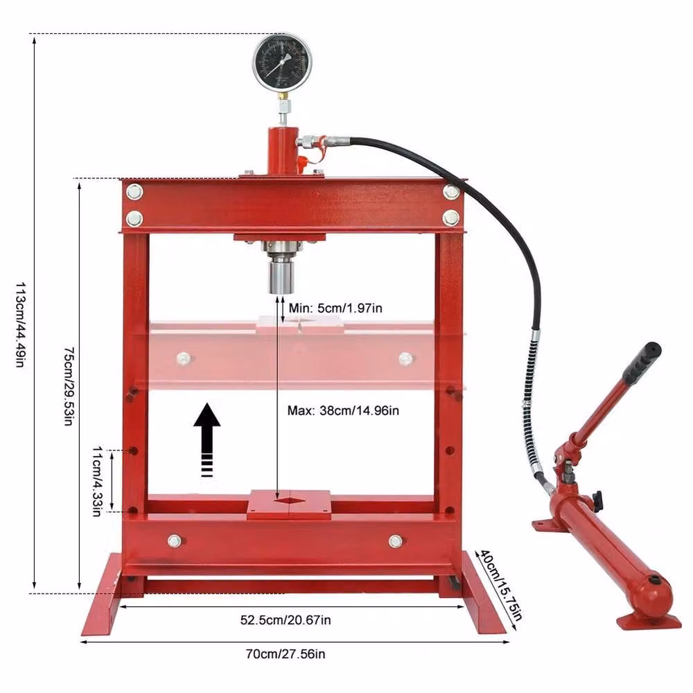 NESTLUNE 12 Ton Heavy Duty Hydraulic Shop Press in Red, W/D/H: 100 x 100 x 113 cm – 2
