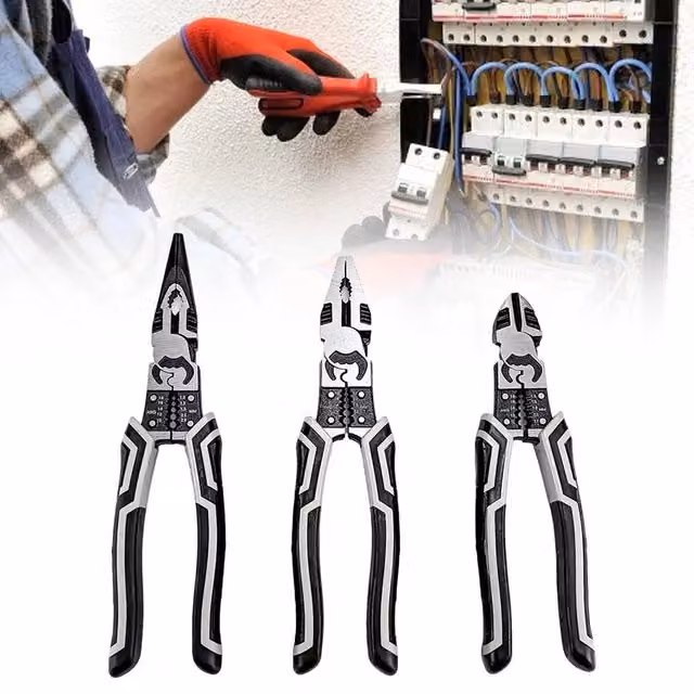 SPETLEK 3 Piece High Leverage Pliers Set including Combination and Wire Cutter Pliers in Black