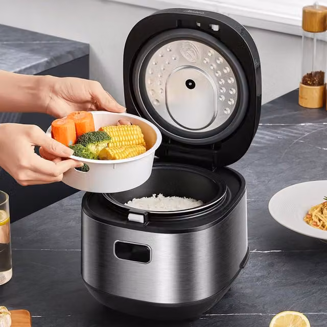 Livingandhome Multifunctional Silver Rice Cooker with Non-Stick Inner Pot and Timer