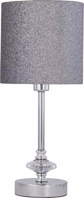 First Choice Lighting Chrome Jewelled Table Lamp with Silver Glitter Shade