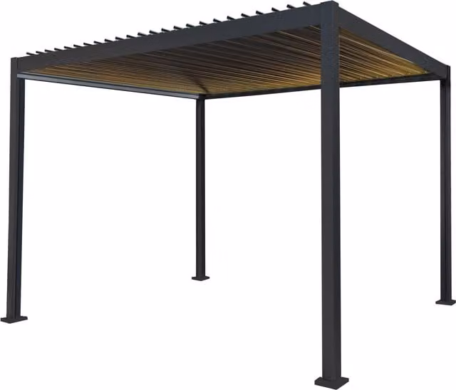 Monster Shop Modern Anthracite Grey Aluminium Garden Pergola with LED Lights, 300 cm