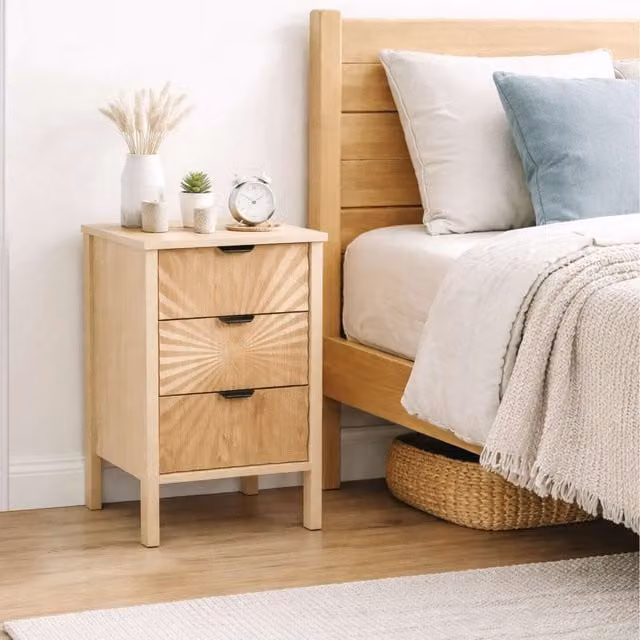 Birlea Modern Geometric 3 Drawer Bedside Cabinet in Brown Wood