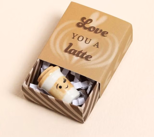 Lisa Angel Tiny Matchbox Ceramic Latte Token in Brown and Black