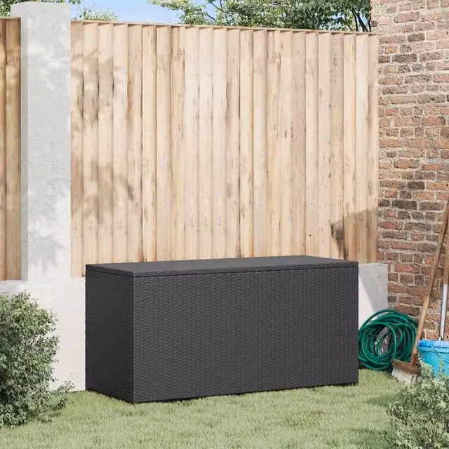 Berkfield Home Garden Storage Box in Black Poly Rattan, W/D/H: 120 x 50 x 60 cm