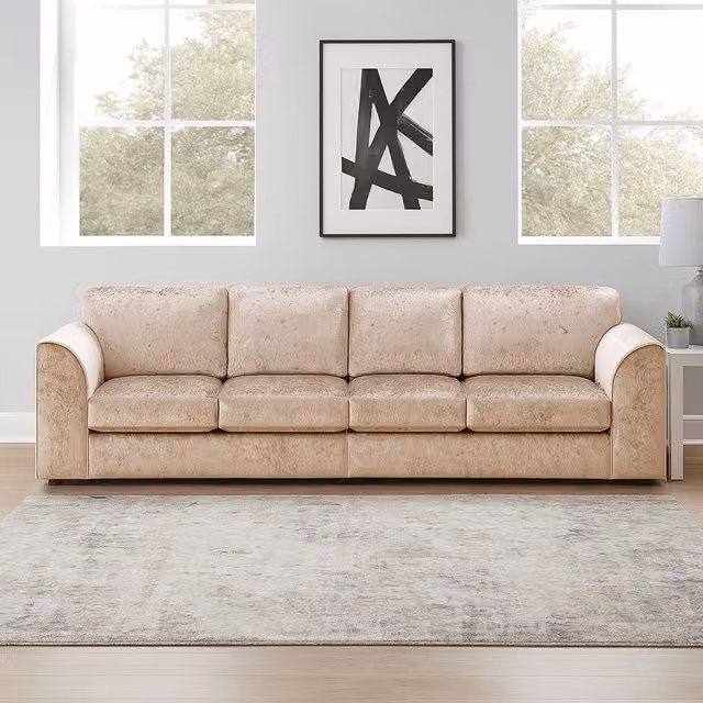 Furnishings For Less UK Crystal Crushed Velvet 4 Seater Sofa in Beige