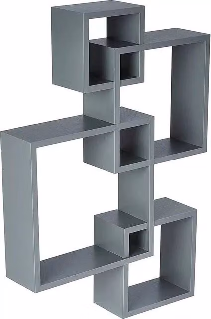 PAWNORA Square Floating Wall Shelves in Grey, Set of 4 – 1