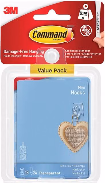 Command Clear Mini Hooks in Transparent and Multicolour – 1