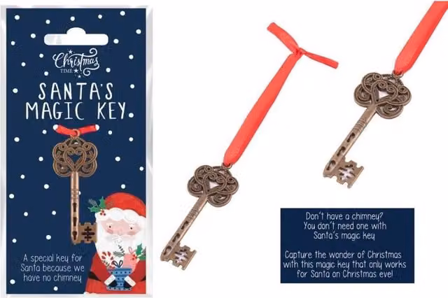 KDMD 10 Pack Antique Gold Santa's Magic Key Pendants on Red Ribbon for Children – 1