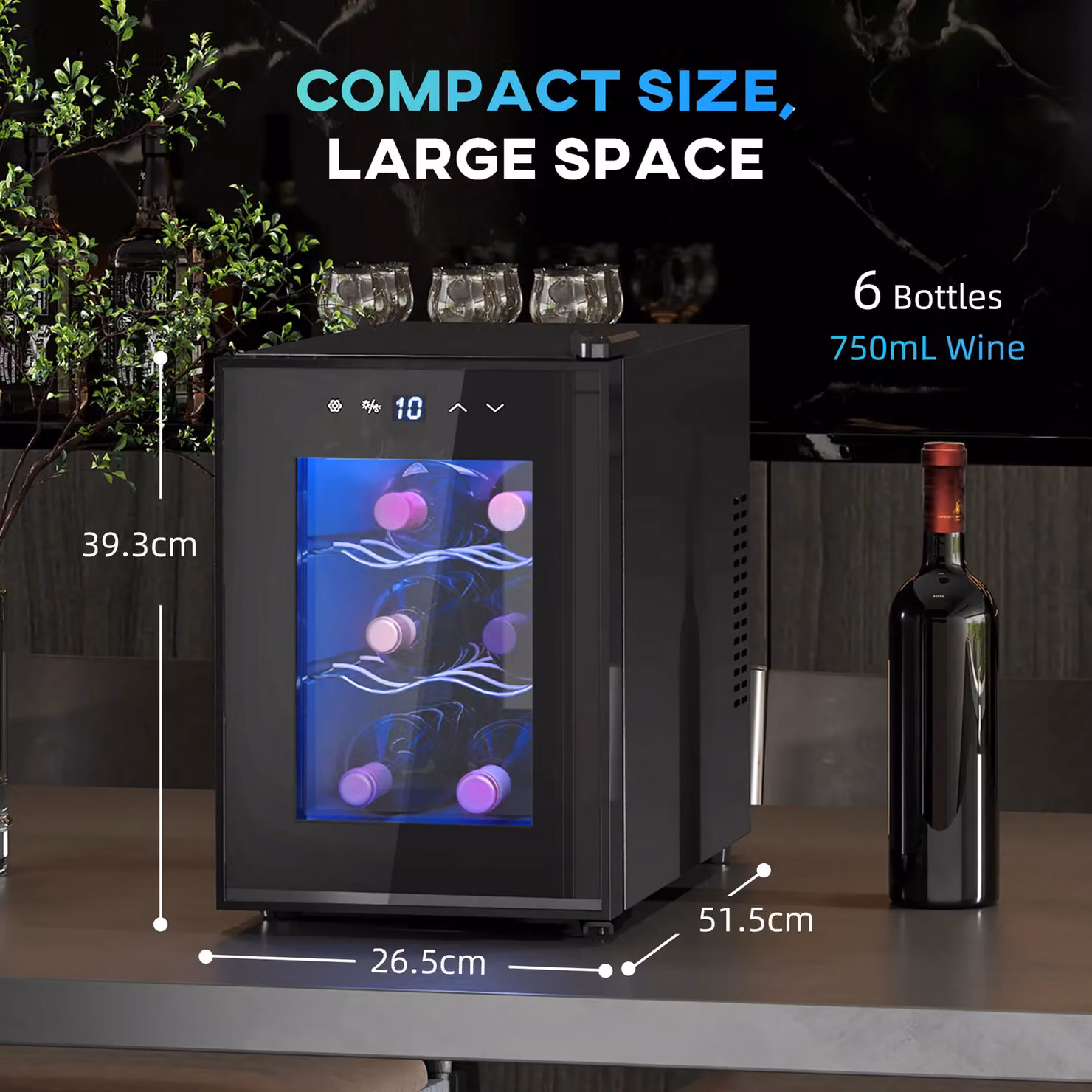 HOMCOM Mini Countertop Wine Fridge with Glass Door and Touch Screen, Black, 6 Bottle Capacity – 3