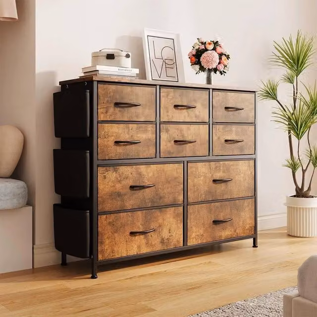 SPETLEK Tall Chest of Drawers with 10 Brown Fabric Drawers – 1