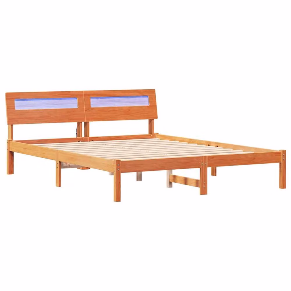 Berkfield Home Modern Bed Frame with Headboard in Wax Brown Solid Pine Wood, W/D/H: 160 x 200 cm – 2