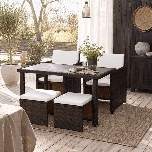 Wyld Haus Nevaní Brown 2 Seater Cube Polyrattan Garden Dining Set with Glass Top Table – 1