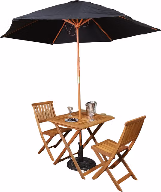 Samuel Alexander Classic Wooden 2 Person Folding Square Patio Dining Table with Brown and Black Parasol in Green