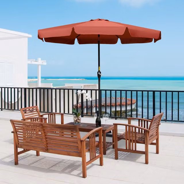 Outsunny Red Patio Umbrella Garden Parasol with Central Pole