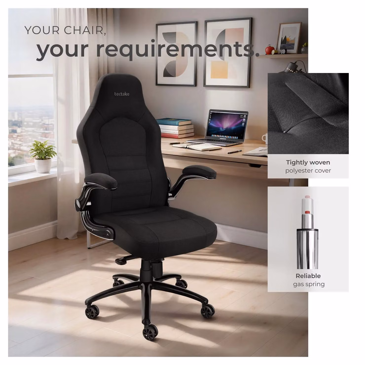 tectake Springsteen Executive Office Chair in Black with Armrests and Swivel Function – 7