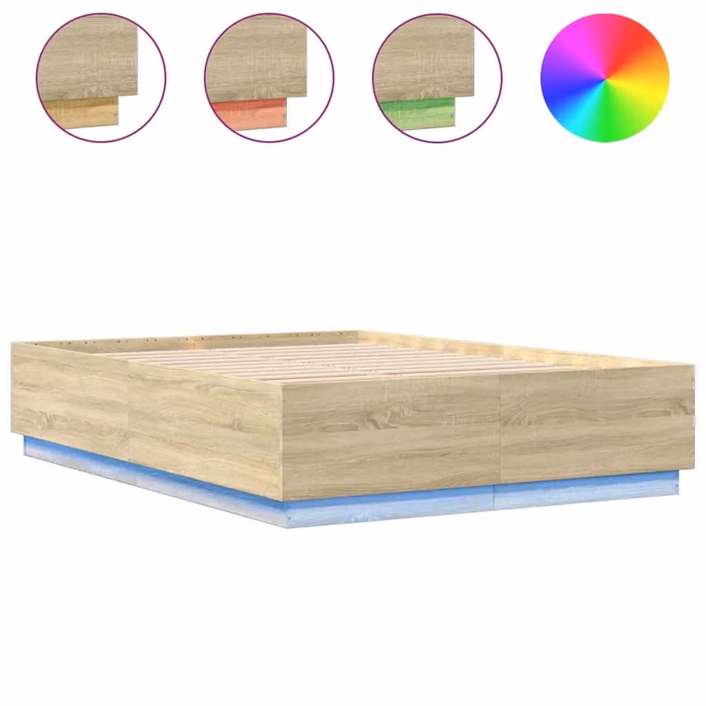 Berkfield Home Sonoma Oak Bed Frame with LED Under-Bed Lighting and USB Charging Port, Brown, W: 140 cm, L: 200 cm – 2