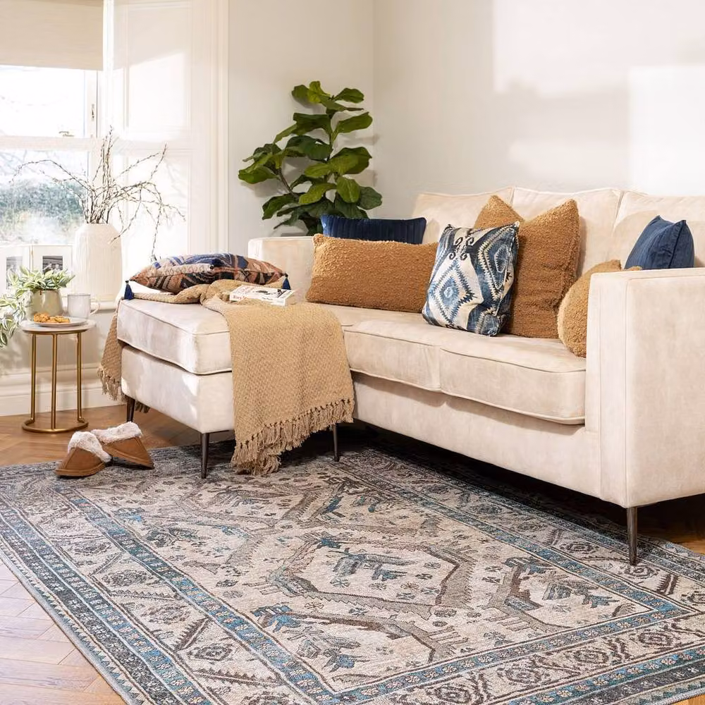 Kukoon Beige and Grey Traditional Bordered Medallion Living Room Area Rug, W: 240 cm, D: 330 cm – 2