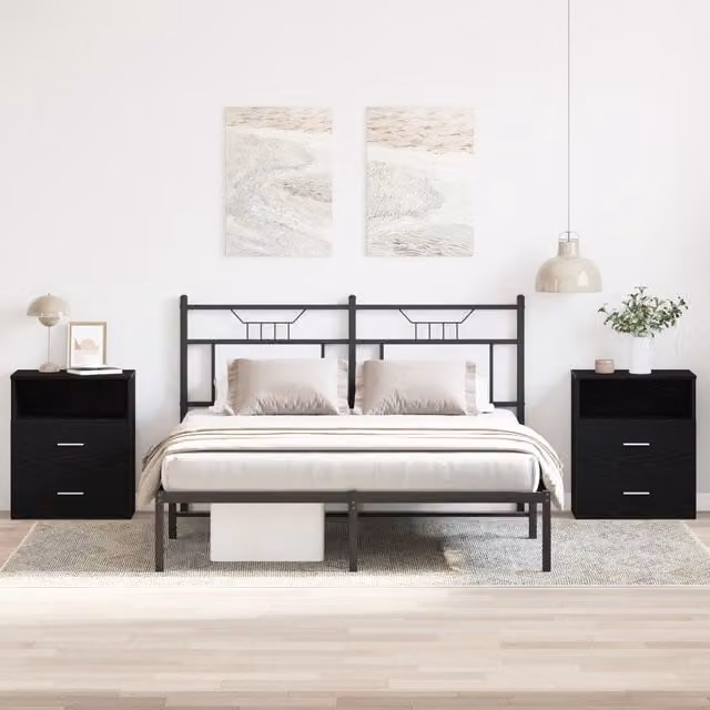Berkfield Home Set of 2 Modern Black Oak Nightstands, W/D/H: 50 x 32 x 60 cm