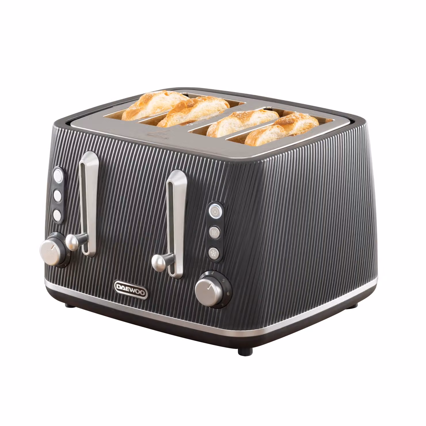 Daewoo Cascade 4-Slice Toaster with Ridge Textured Finish in Black – 4