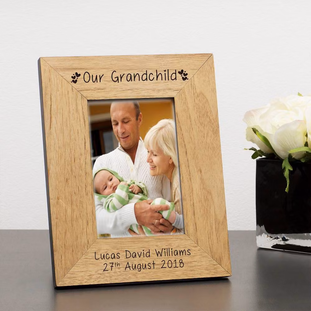 Uniqueful Personalised Our Grandchild Wood Picture Frame, Brown, W/H: 10 x 15 cm – 2