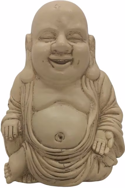Samuel Alexander Oriental Laughing Buddha Tabletop Sculpture in Beige Stone Effect Resin