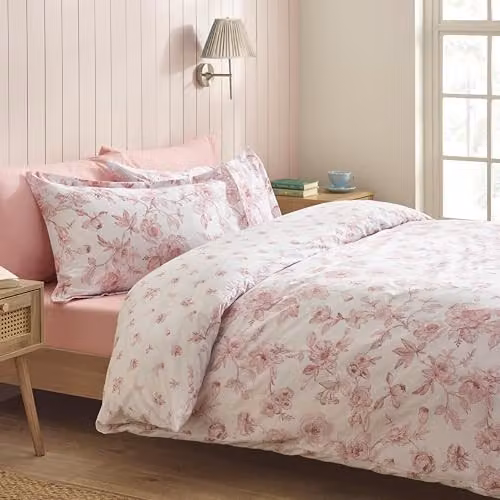 Catherine Lansfield Mirabelle Floral Reversible Duvet Cover and Pillowcase Set, Pink, 200 x 200 cm – 1