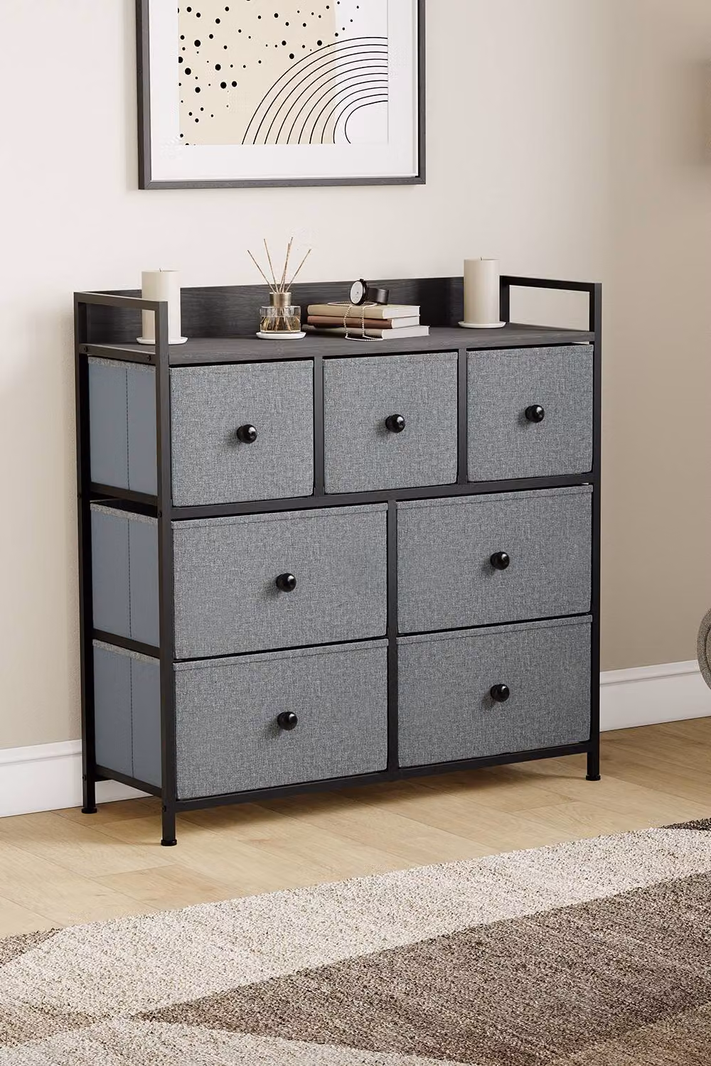 HD Designs Chorley 7 Drawer Chest of Drawers in Grey Fabric and Metal – 3
