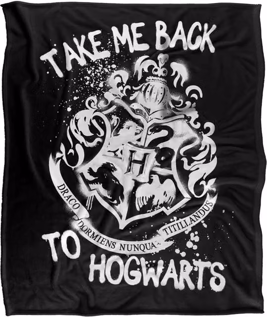 Warner Bros. Harry Potter Hogwarts Spray Badge Super Soft Silky Touch Throw Blanket, Extra Large, Multicolour and Black – 1