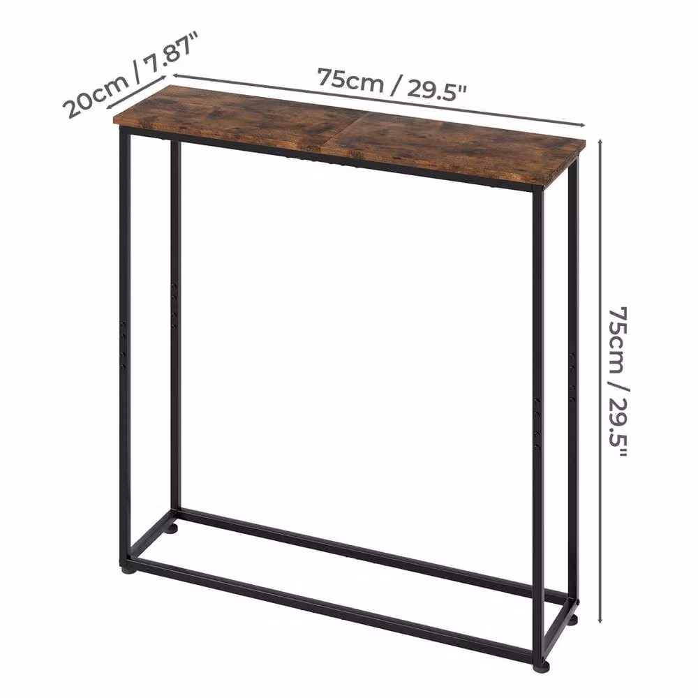 VOGREX Slim Industrial Wooden Console Table with Metal Frame in Brown and Black – 2