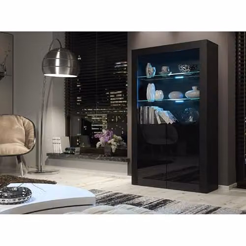 Creative Furniture Spectrum Modern Black Matt Display Cabinet with Glass Shelves and Integrated Lighting – 5