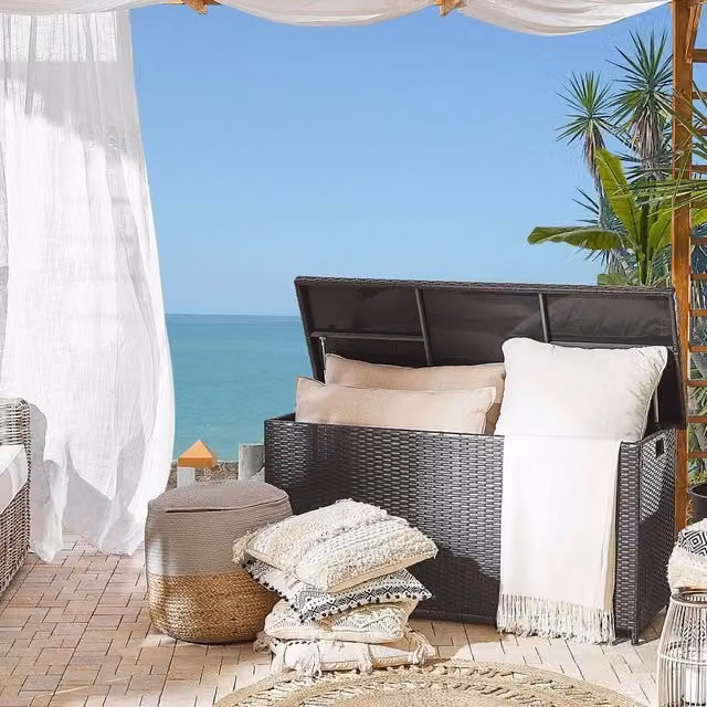 Wyld and Coco Brown Faux Rattan Garden Outdoor Storage Box W/D/H: 126 x 46 x 63 cm – 1