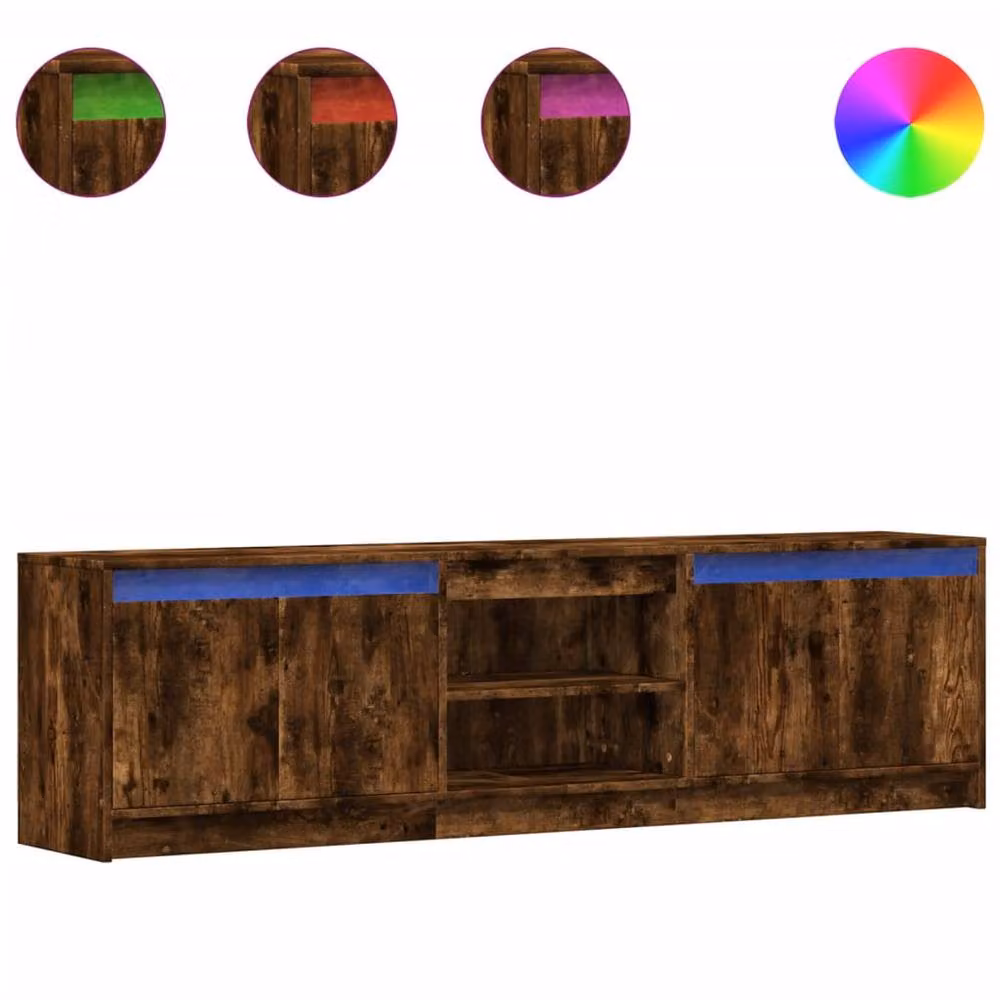 Berkfield Home Modern TV Cabinet with LED in Smoked Oak Brown, W/D/H: 180 x 34 x 50 cm – 3
