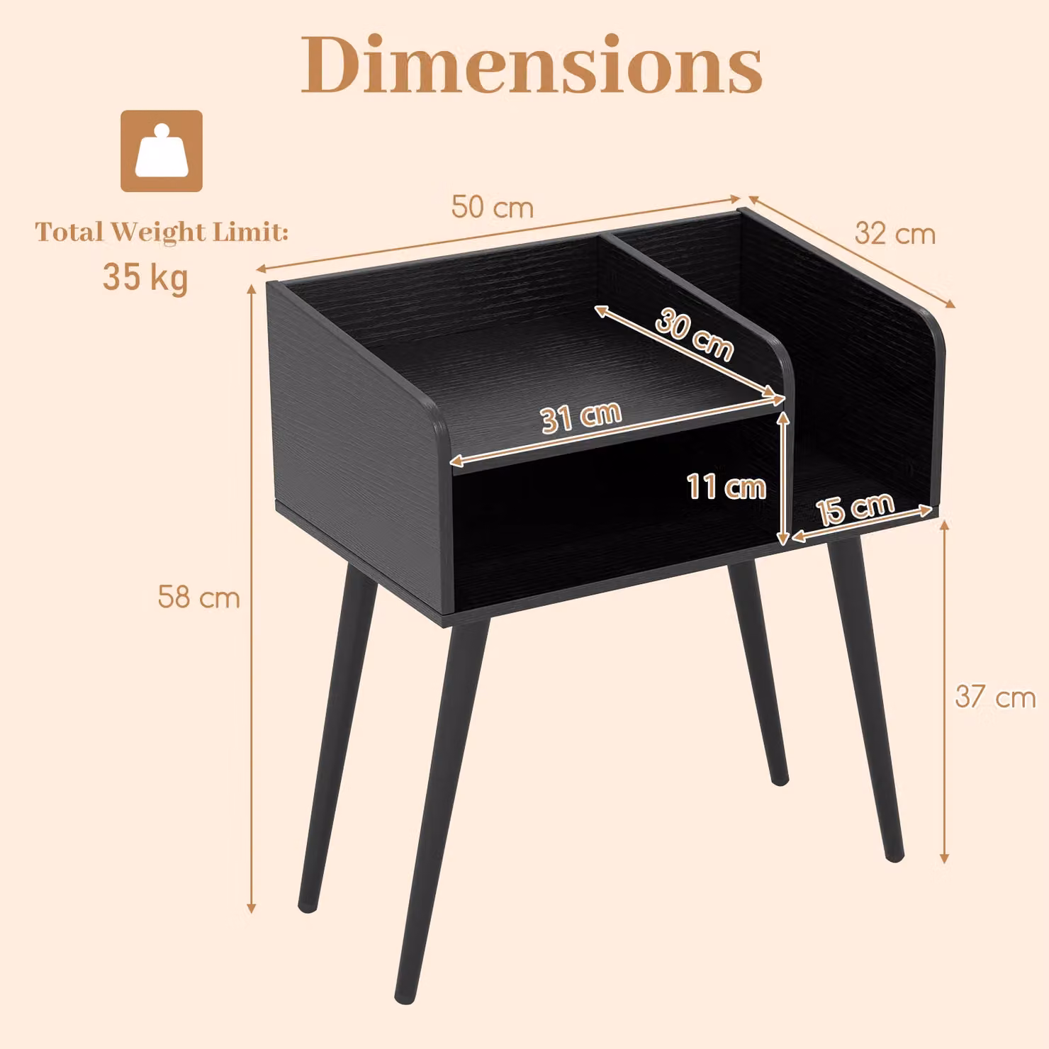 Gymax Set of 2 Modern Black 2-Tier Metal Bedside Nightstands with Open Shelves – 2
