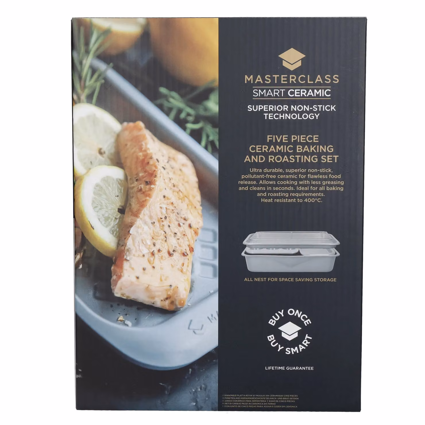 MasterClass Smart Ceramic 5-Piece Stackable Bakeware Set with Non-Stick Coating in Grey – 2