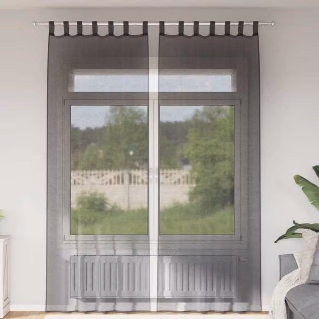 Berkfield Home Black Transparent Voile Tab Top Curtains, 2 Pack, W: 140 cm, H: 260 cm
