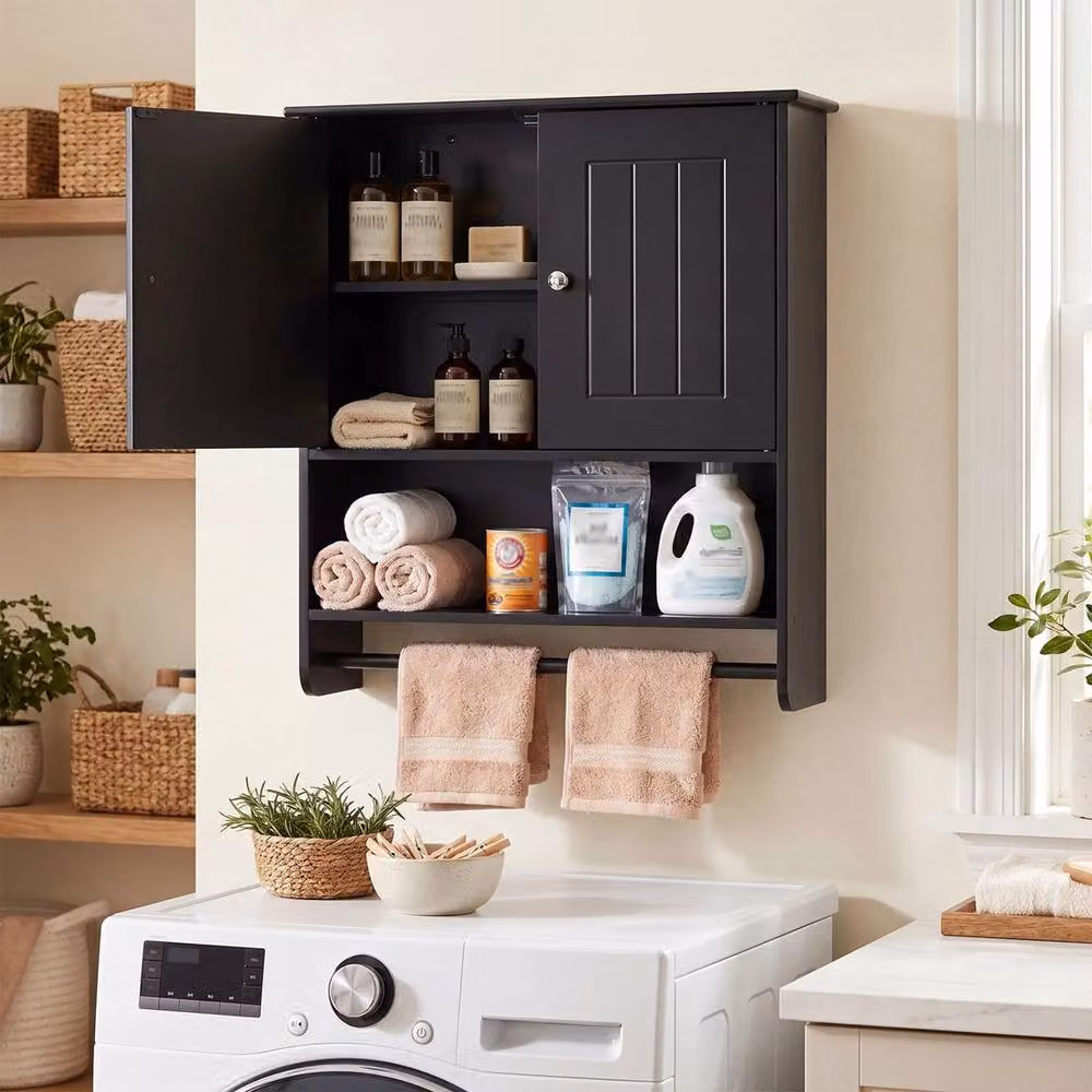 VOGREX Modern Matt Black 2-Door Wall Mounted Kitchen and Bathroom Cabinet with Internal Shelves W/D/H: 70 x 60 x 2 cm – 5