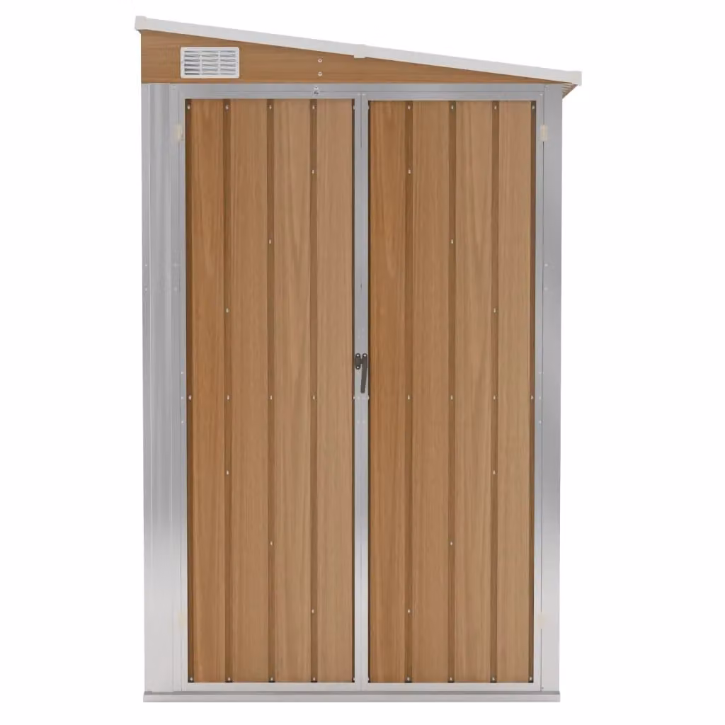 Berkfield Home Wall-mounted Lean-to Garden Shed in Brown, Galvanised Steel with Double Doors, W: 118 cm, D: 382 cm, H: 178 cm – 3