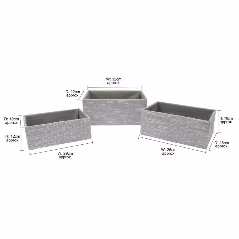 EONLION Set of 3 Grey Open Weave Fabric Rectangular Storage Baskets, W: 50 cm – 2