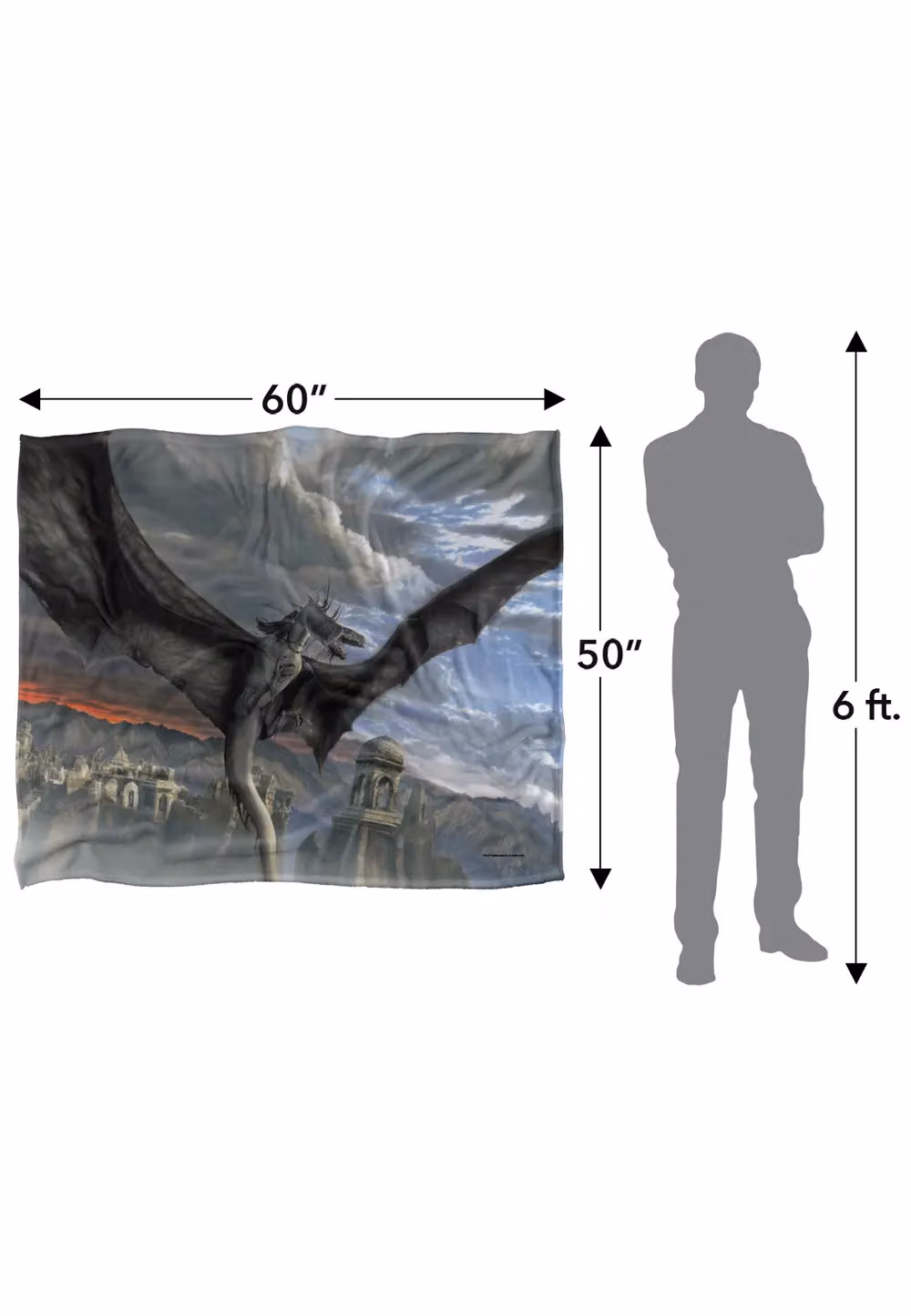 LOGOVISION Lord of the Rings Fellbeast Throw Blanket, Multicolour and White, W/D/H: 152 x 127 cm – 4