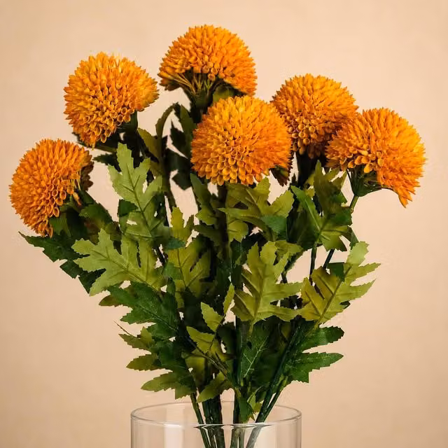 Leaf Botanik Yellow Artificial Dahlia Flower Stems, Pack of 6, Height: 70 cm – 1
