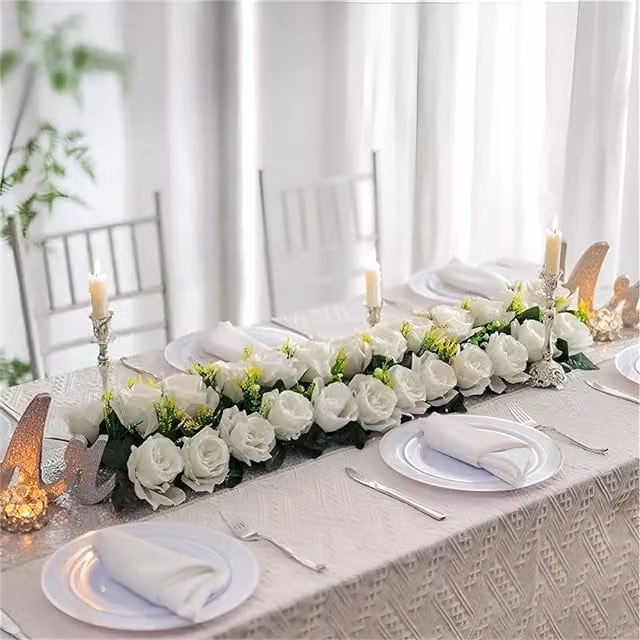 Lifeideas Classic White Artificial Rose Floral Tabletop Decoration for Weddings and Anniversaries