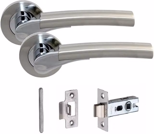 Golden Grace Latch Door Handles on Round Rose in Grey and Silver