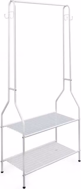 VOGREX White Coated Metal Clothes Rail with 2 Shelves, Width: 152.4 cm