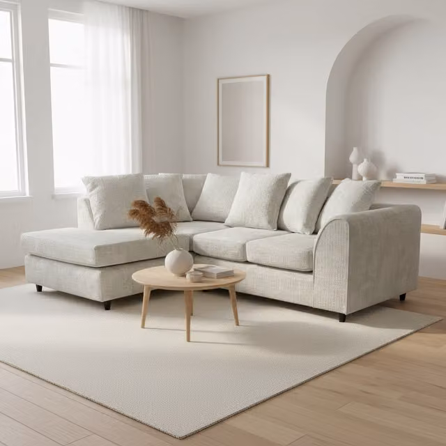 Abakus Direct Jumbo L-Shape Corner Sofa in Soft Chenille with Plush Chaise Extension, Stone Grey, Left-Facing