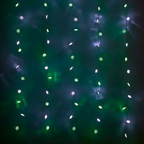 Lights4fun White LED St Patrick’s Day Shamrock Plug In Hanging Curtain Light with Timer, Green and White – 2