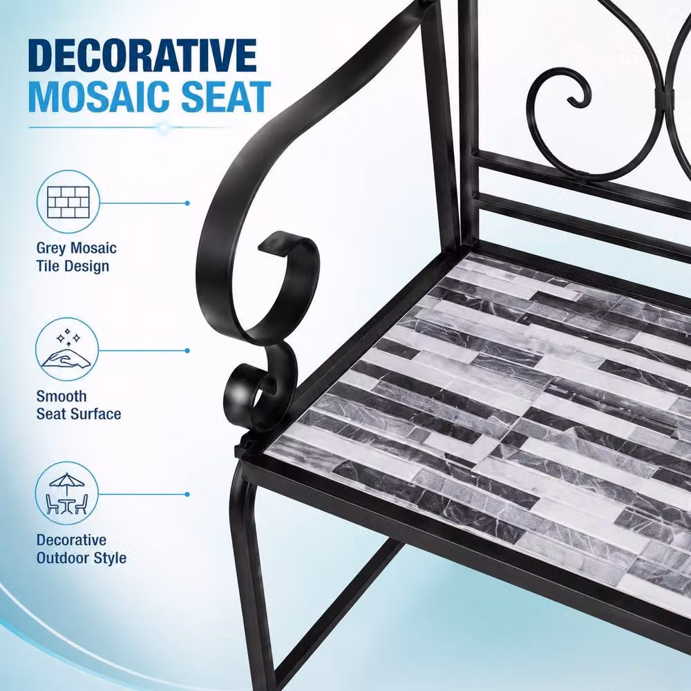 Shatchi Cascade Mosaic 2 Seater Garden Bench in Multicolour Metal and Ceramic Tile, W: 112 cm, H: 96 cm, D: 47 cm – 4